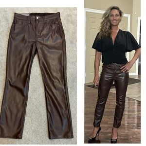GAP High Rise Vegan Faux Leather Vintage Slim Pants in espresso Brown Sz 29